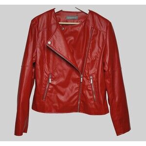 Bagatelle Moto Faux Leather Jacket MEDIUM Red Asymmetrical Vegan Short Biker